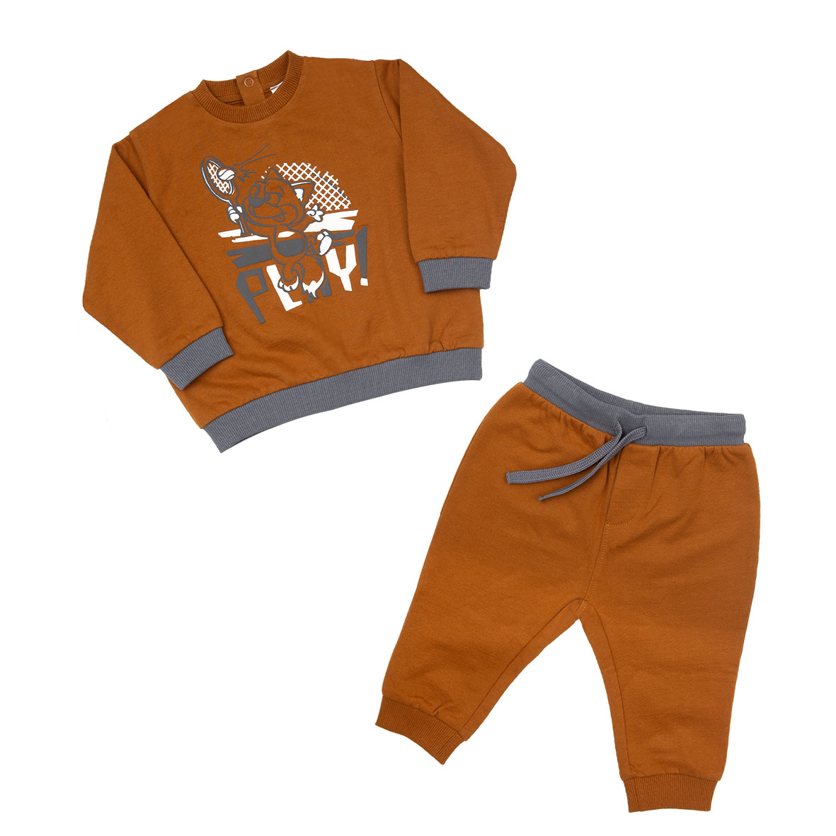 Mawi Jogging Felpa Bicolore con Stampa Tuta Bimbo Marrone