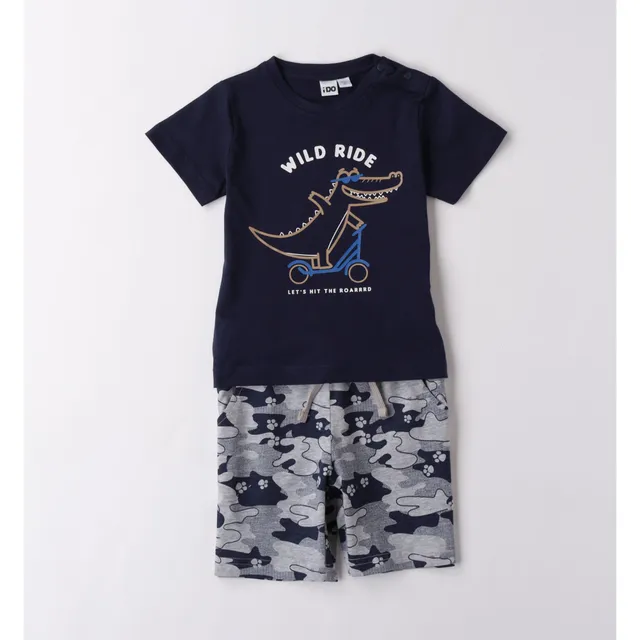 iDO completo bimbo corto blu mimetico cotone