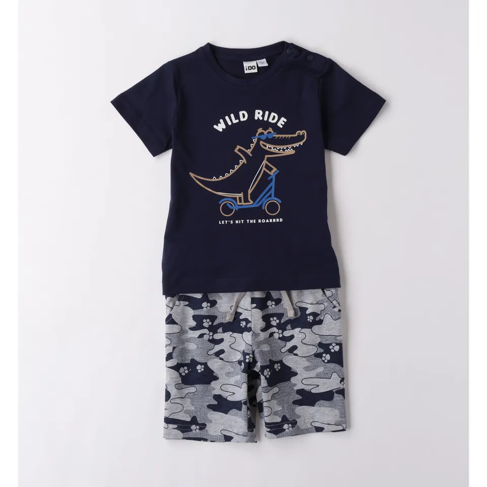 iDO completo bimbo corto blu mimetico cotone