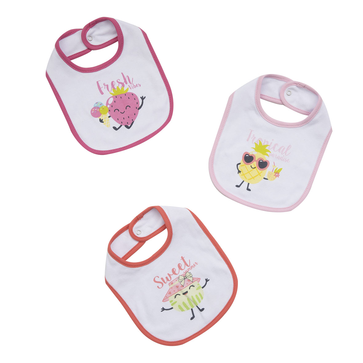 Set 3 Bavaglini Bimba Cotone Multicolor con Bottone