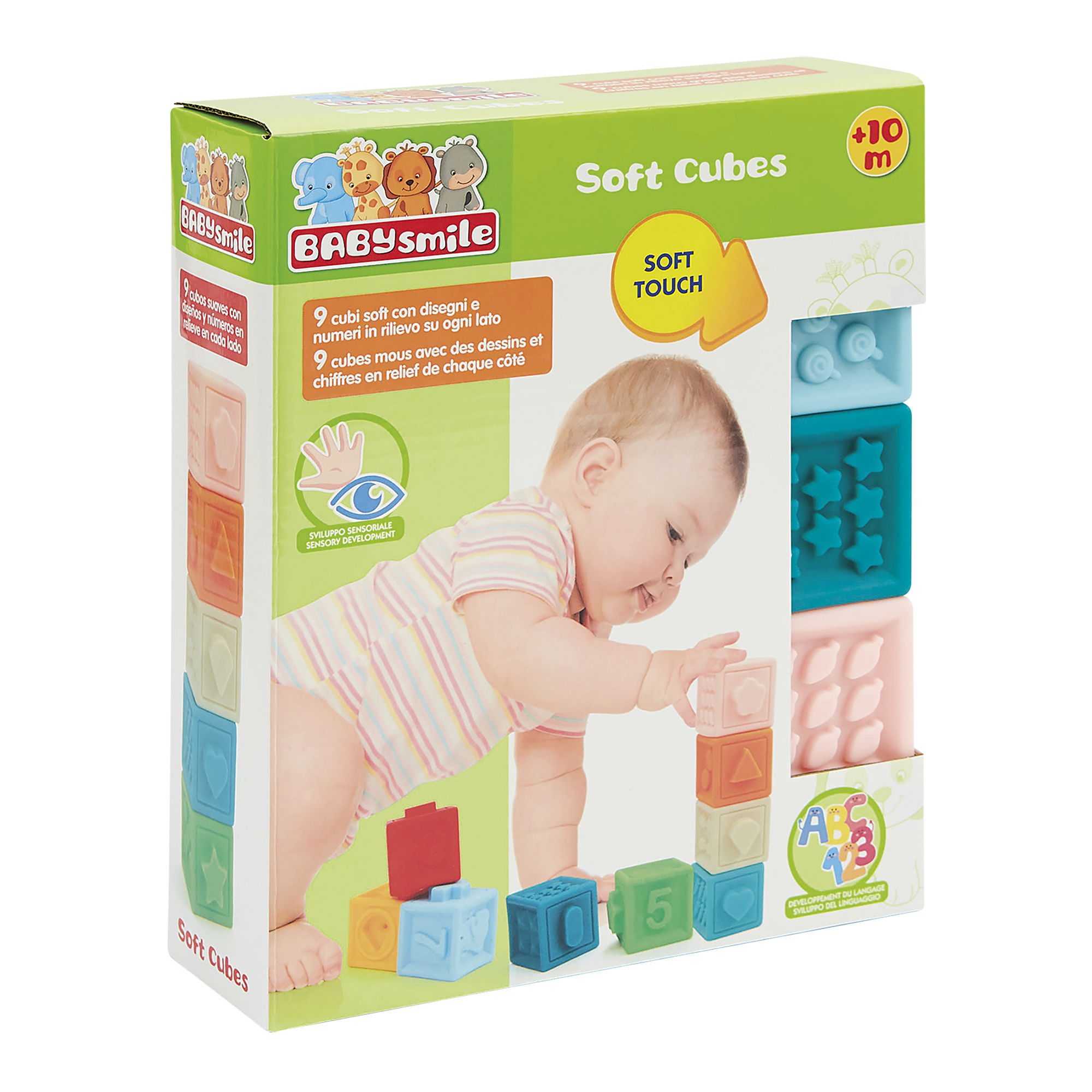 Cubi sensoriali soft 9 pezzi gioco tattile numeri
