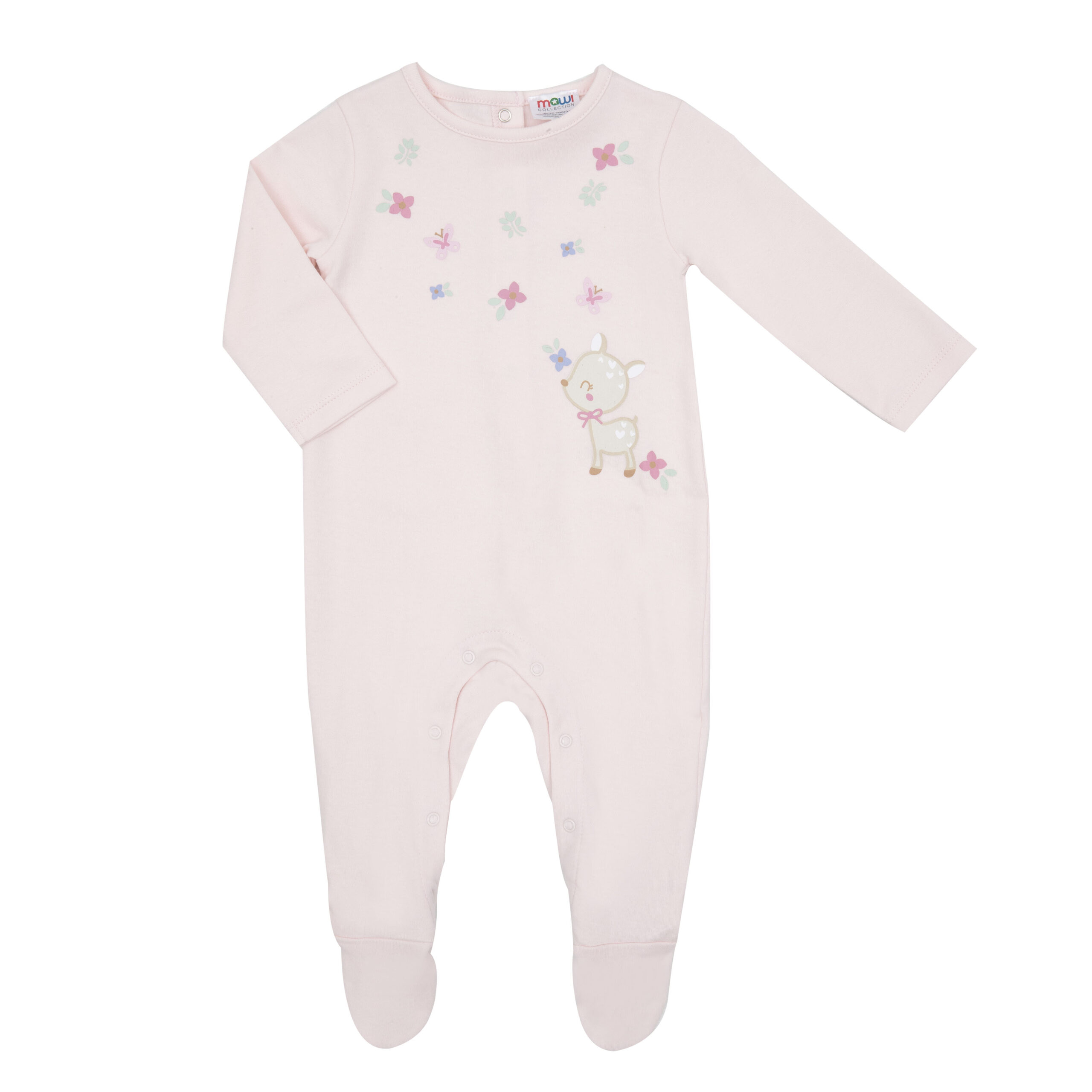 Tutina Bimba Interlock Rosa con Piedini Stampa Cerbiatto