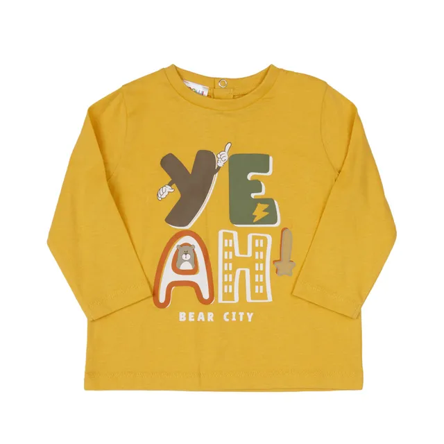 Mawi T-Shirt Bimba Cotone Giallo Senape Manica Lunga