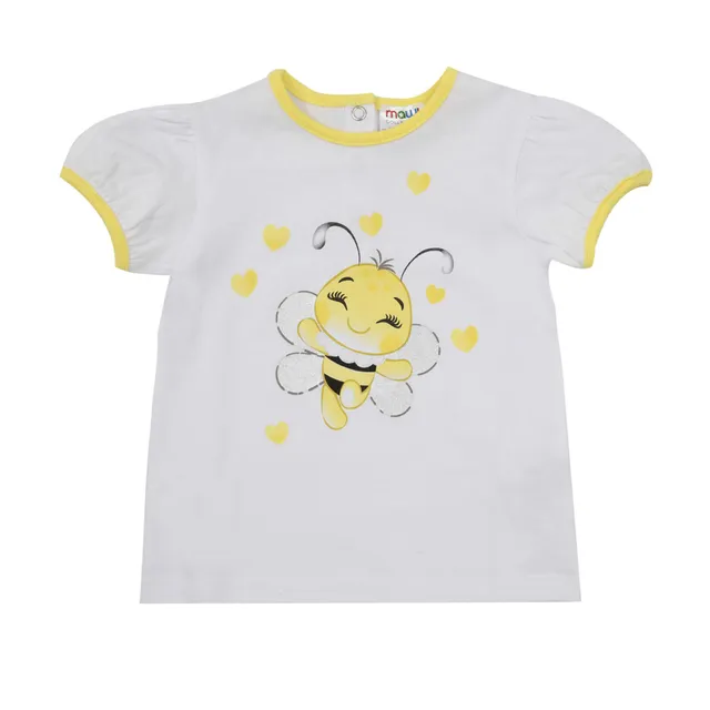 T-shirt Jersey Bimba Stampa Ape Bianca con Bottoni