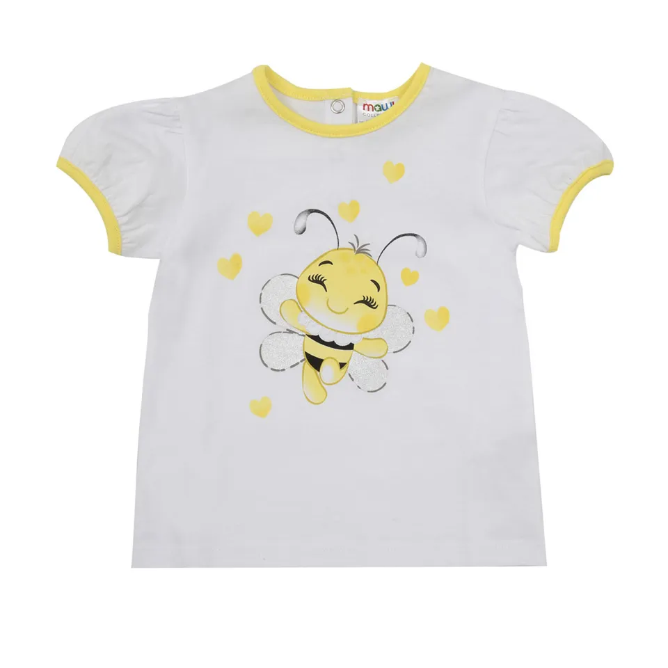 T-shirt Jersey Bimba Stampa Ape Bianca con Bottoni