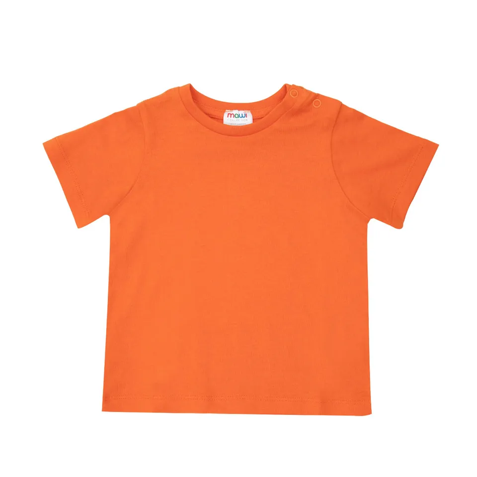 T-Shirt Bimbo Arancione Girocollo Jersey Bottoni Clip