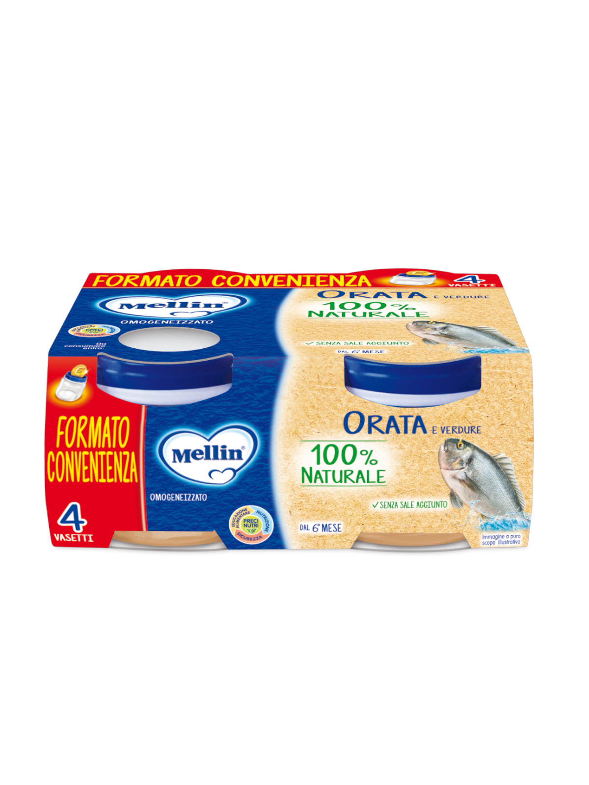Mellin omogeneizzato orata 4x80g dal 6 mese senza sale aggiunto