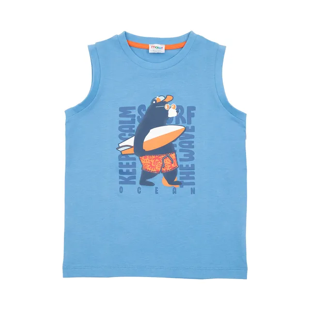 Canottiera Jersey Bimbo Azzurra Stampa Surf casual