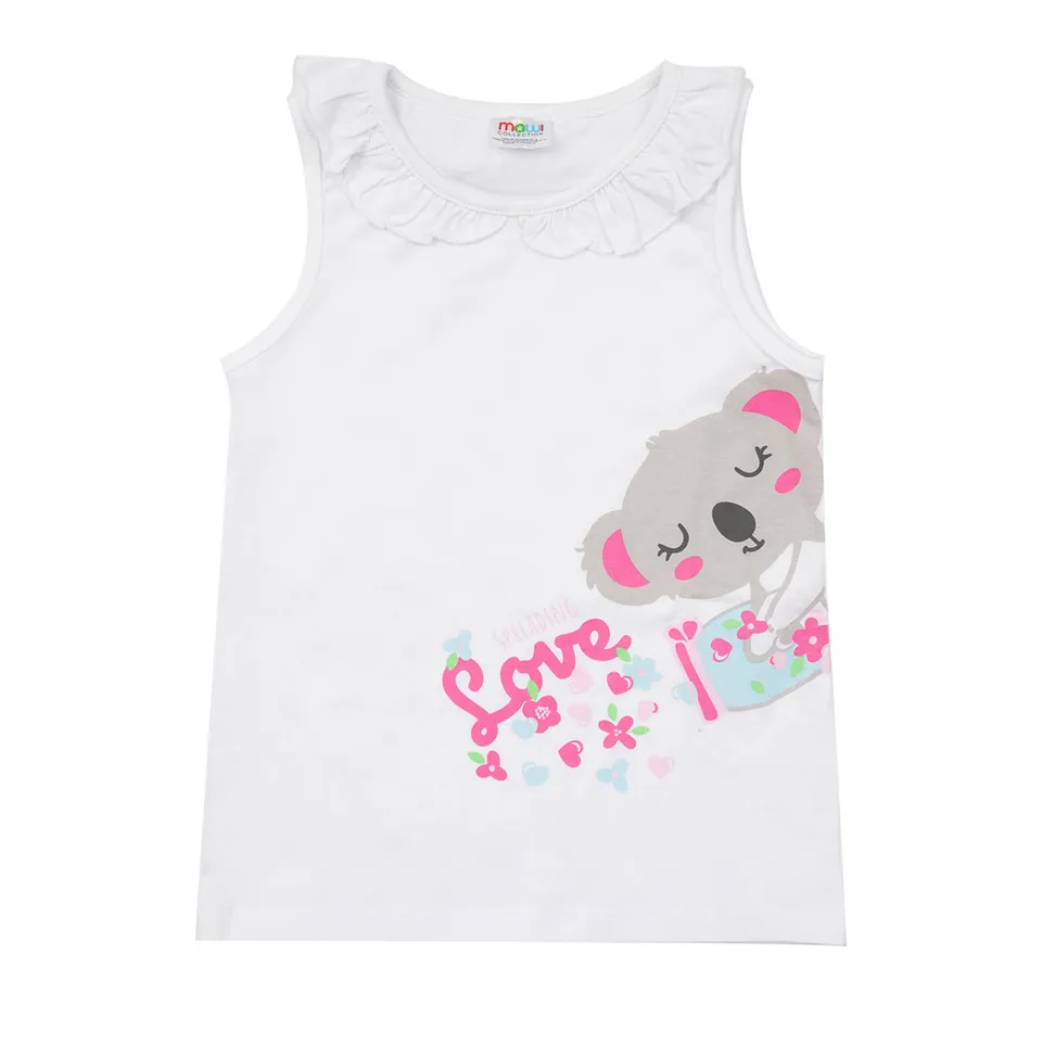 Canotta jersey bambina bianca stampa koala con colletto