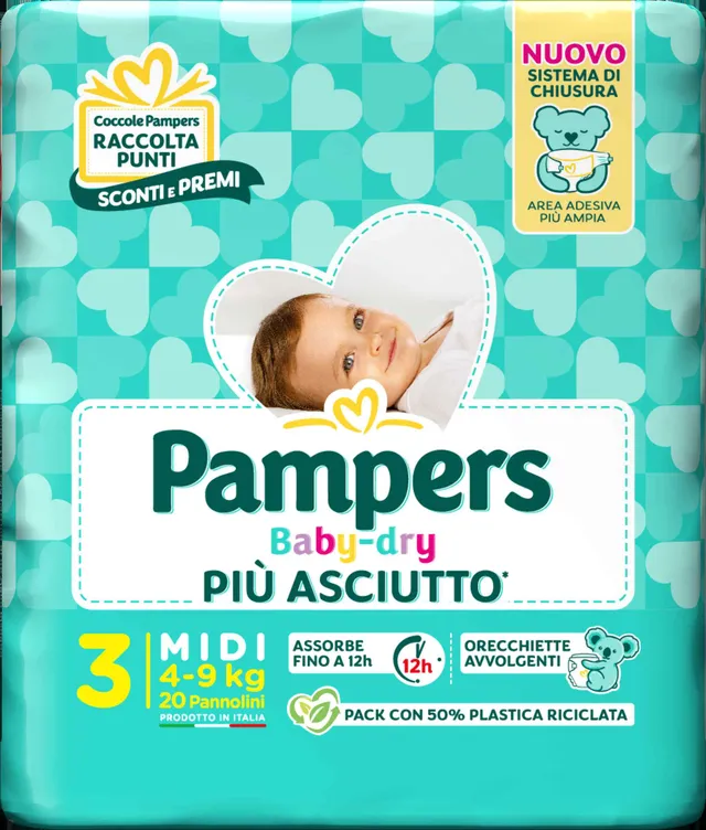 Pampers Baby-Dry Midi pannolino 20 pz apri e chiudi