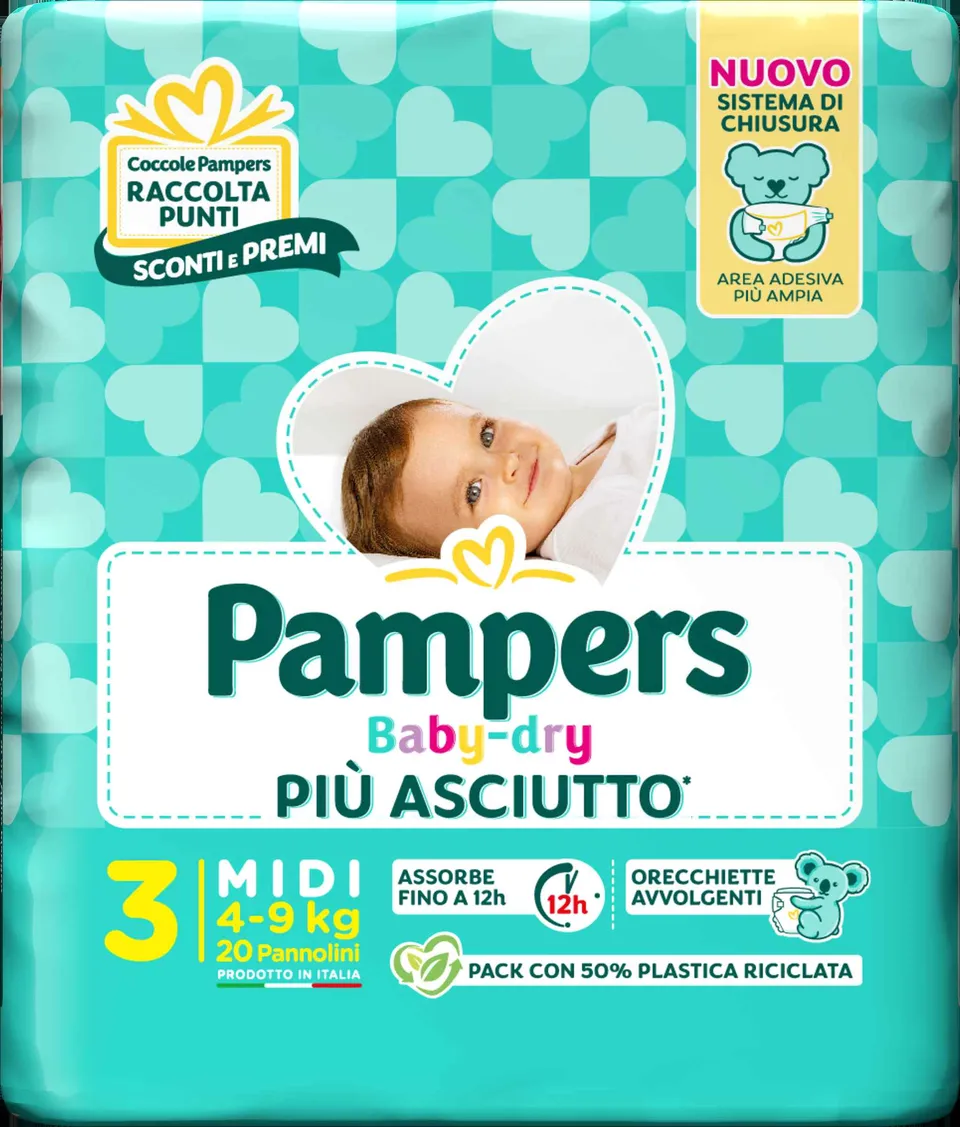 Pampers Baby-Dry Midi pannolino 20 pz apri e chiudi