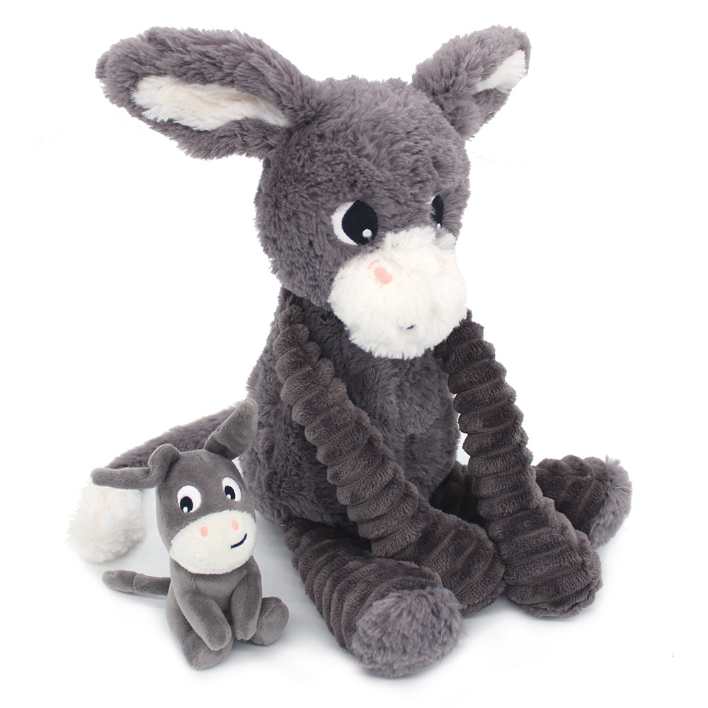 Les Deglingos Ptipotos Poitou Peluche Asinello Mamma e Bebè Grigio