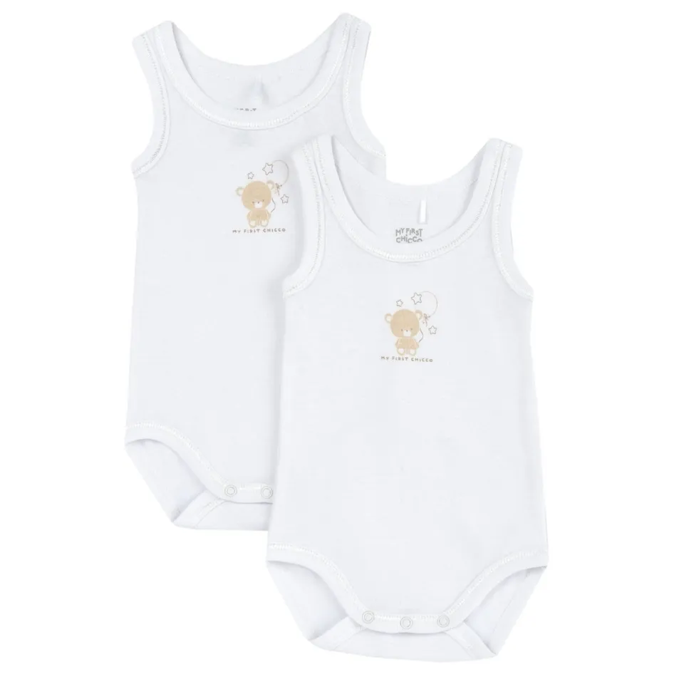 Chicco set 2 body senza manica cotone orsetto