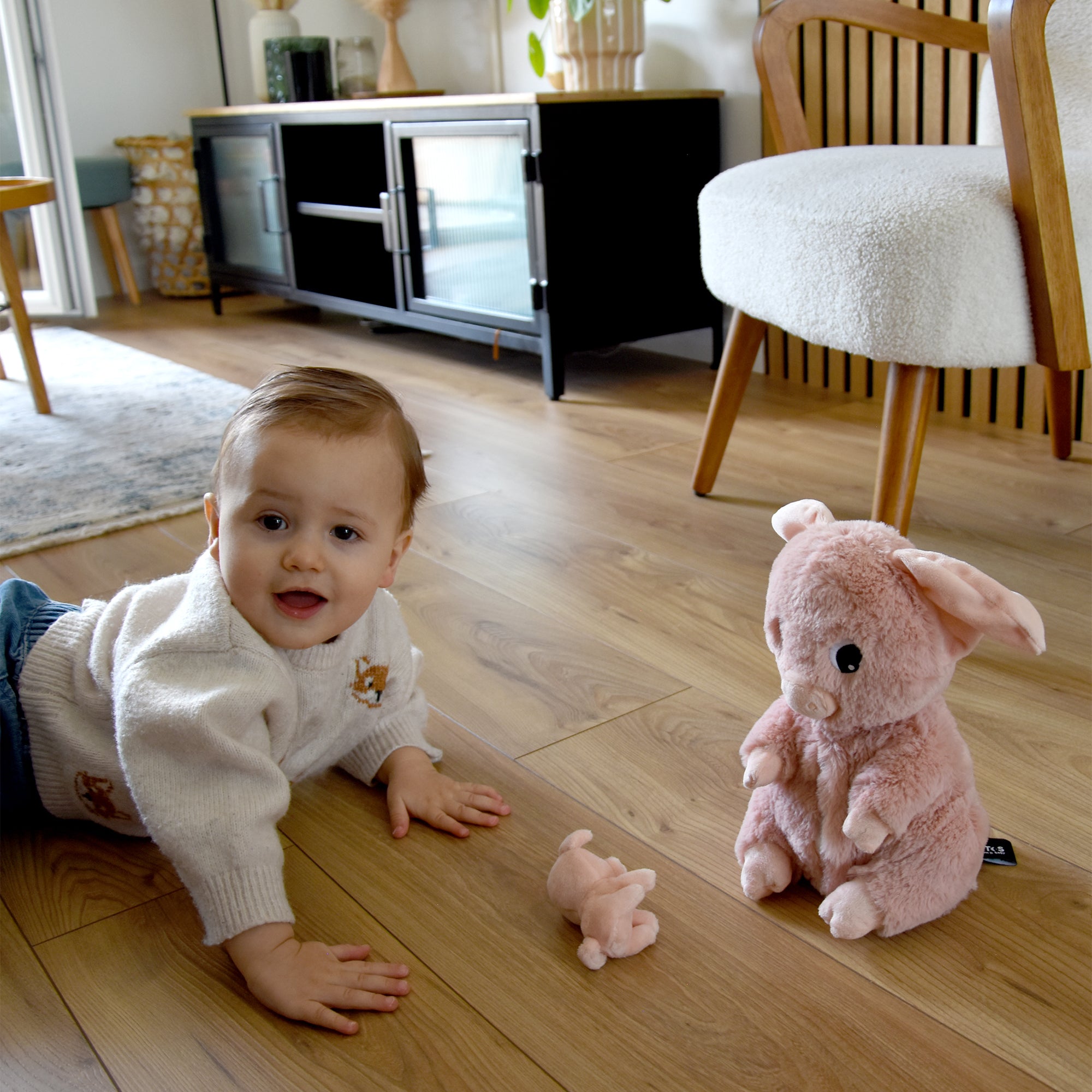 Les Deglingos Ptipotos Barbekiou peluche maiale rosa con bebè