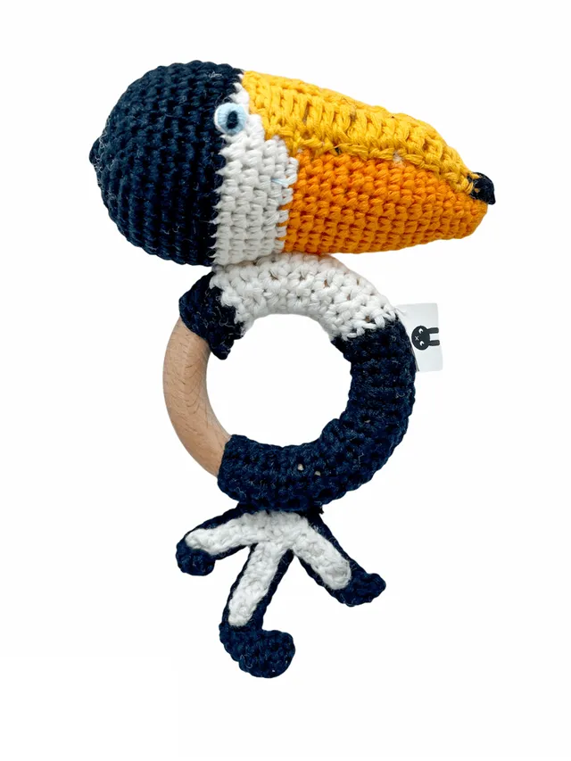 Piccoli Toys Ambrogio Sonaglino Tucano uncinetto cotone