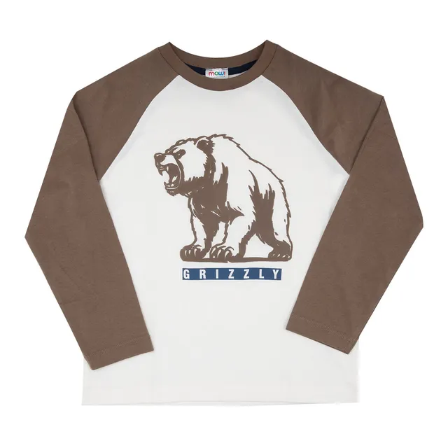 T-shirt Bimbo Manica Lunga Jersey Orso Bianco Marrone