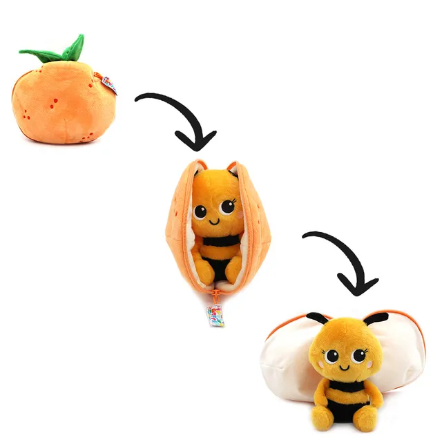 Les Deglingos Flipetz Buzzet peluche ape mandarino reversibile