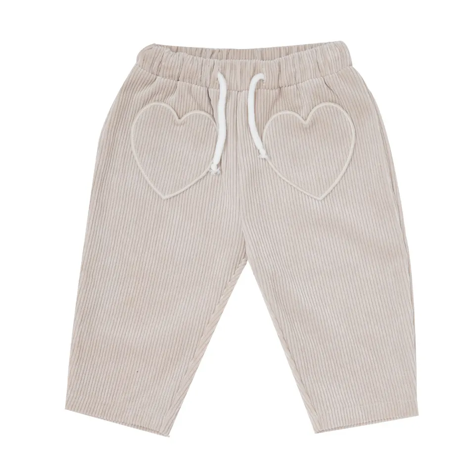 Pantalone corto velluto a costine bimba beige cuori