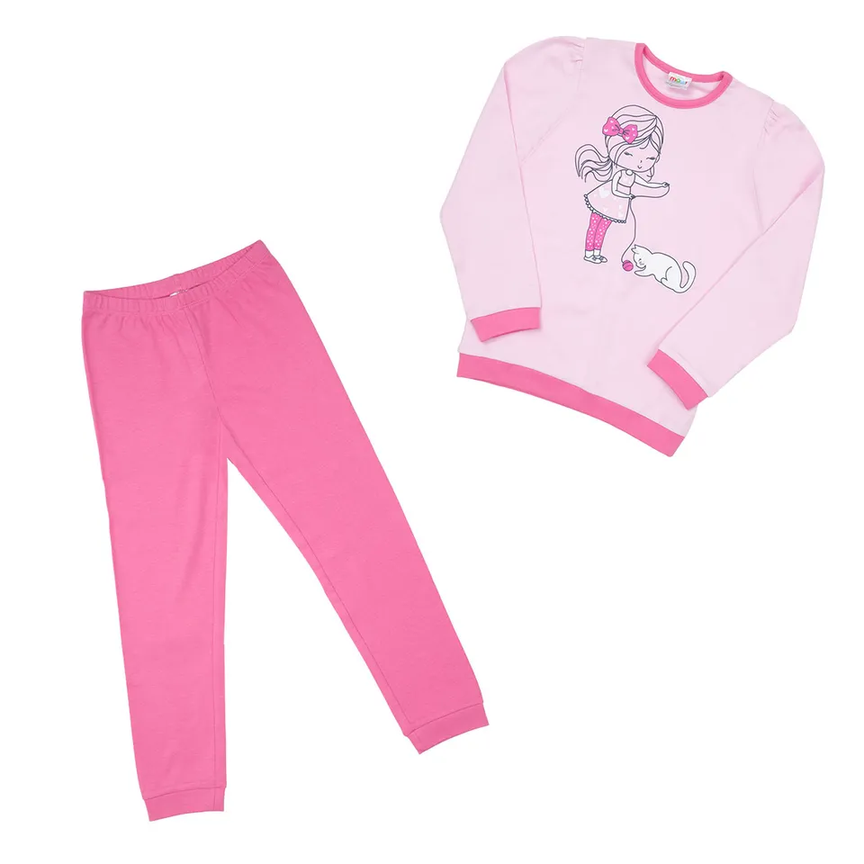 Pigiama bimba due pezzi rosa gattino maniche lunghe