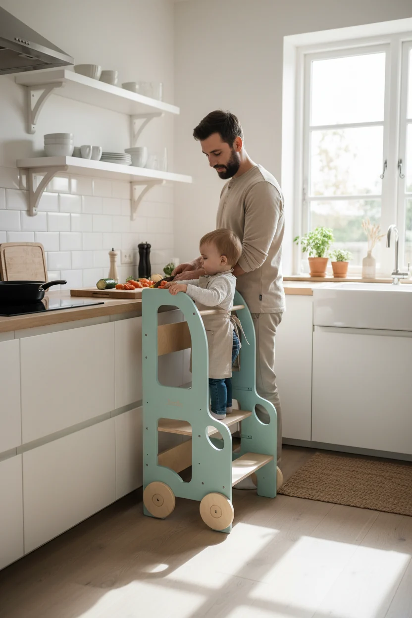 The Dida Montessori Torre Apprendimento Turchese altezza regolabile