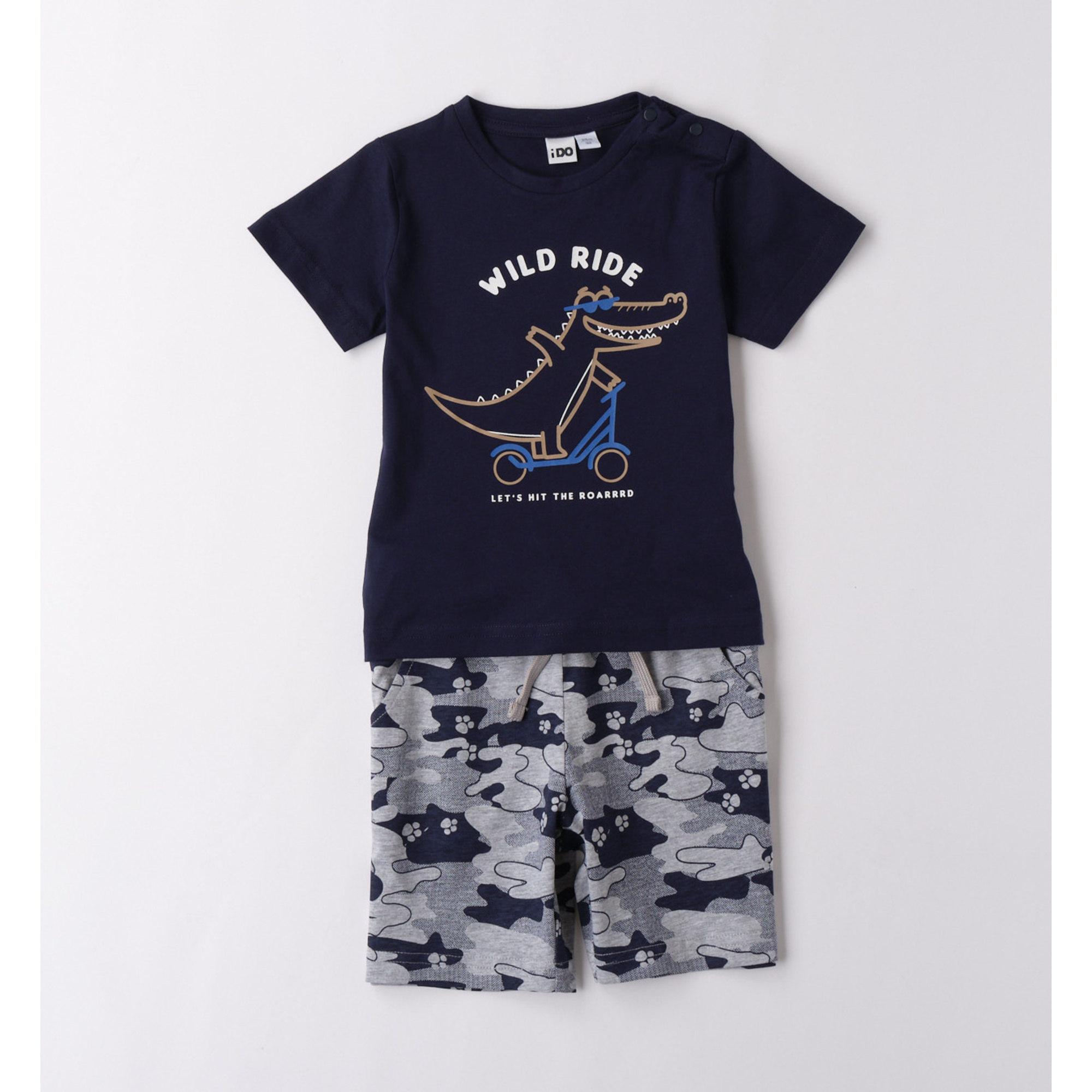 iDO completo bimbo corto blu mimetico cotone