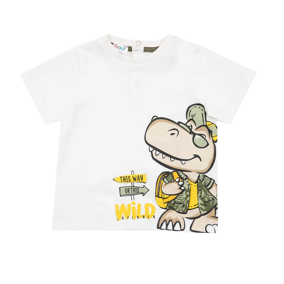 T-shirt jersey bimbo bianca stampa wild girocollo
