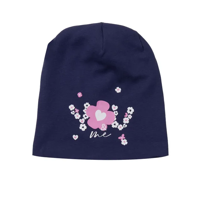 Berretto Bambina Blu con Stampa Fiore Cotone