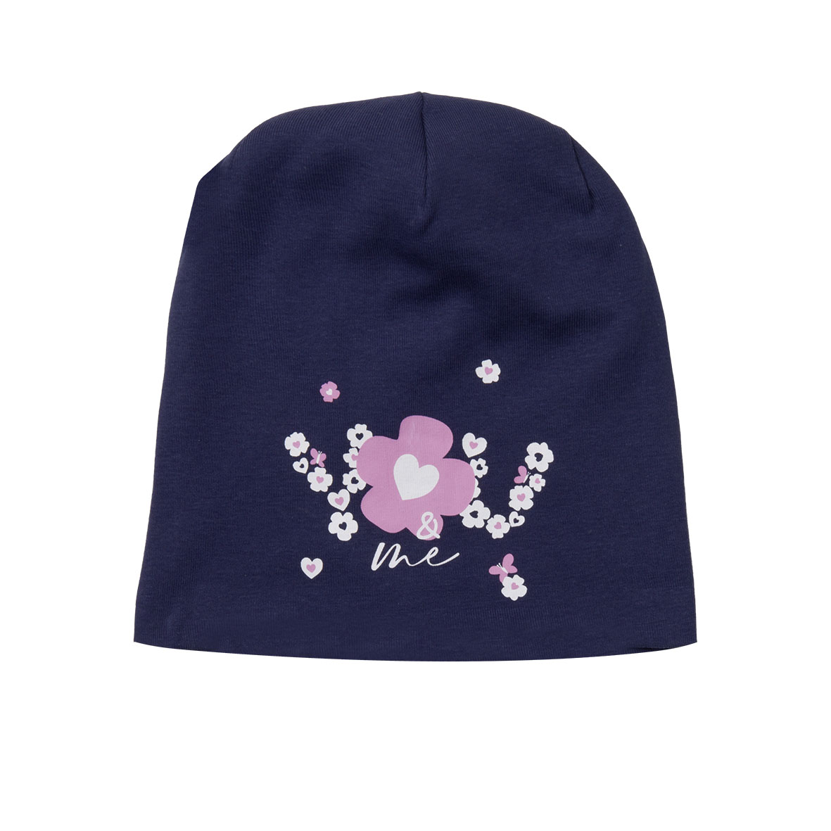 Berretto Bambina Blu con Stampa Fiore Cotone