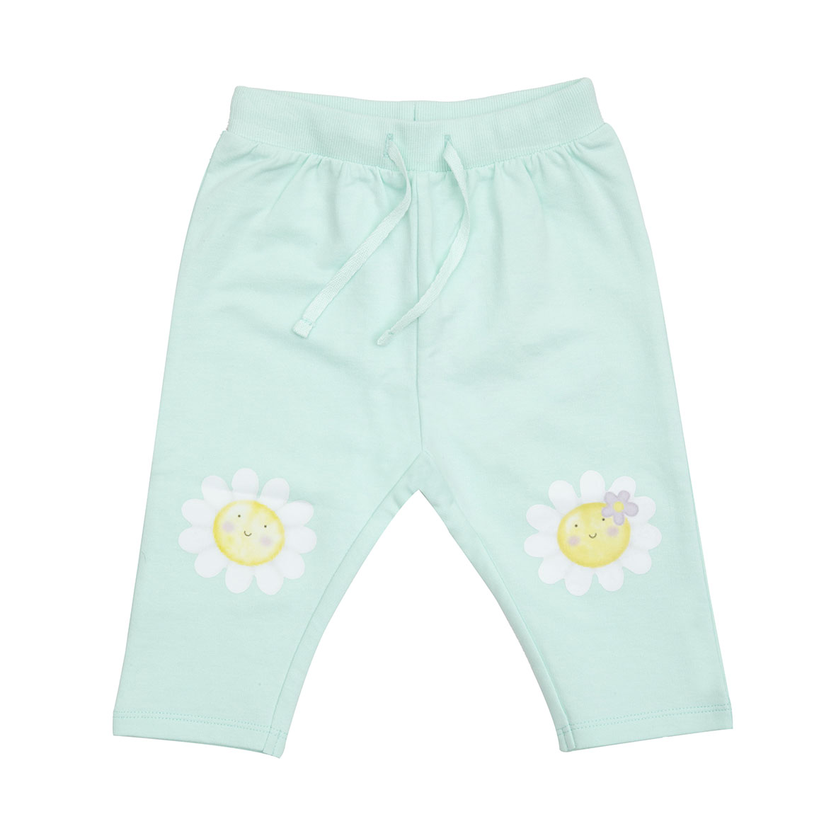 Pantaloni bimba verde acqua margherite elastico casual