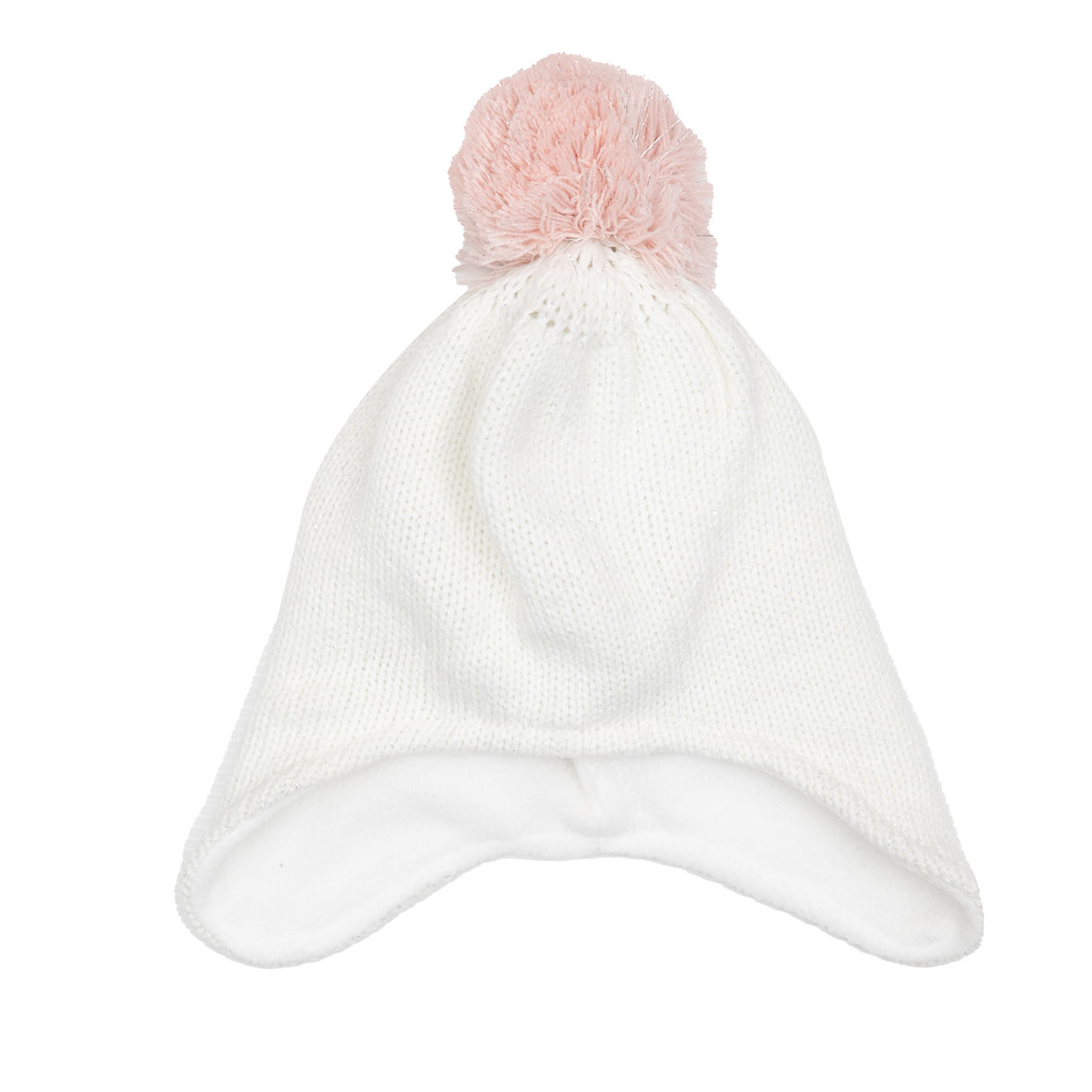Cappello peruviano neonata bianco con pon pon rosa pile