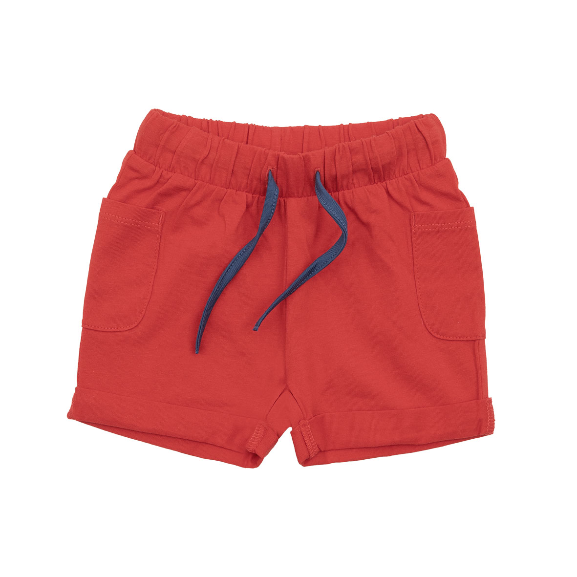 Pantaloncino jersey bimbo rosso con tasche elastico blu