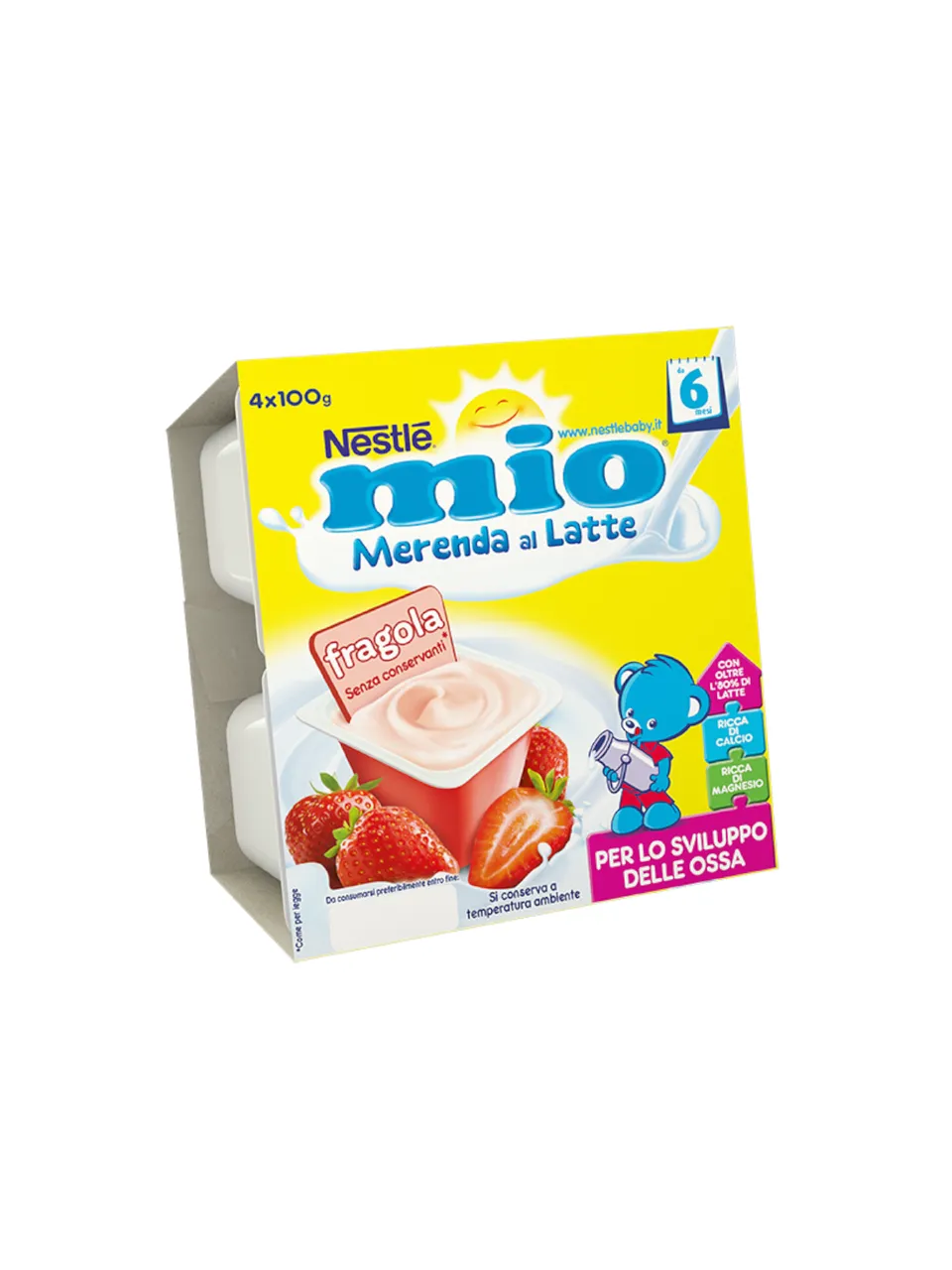 Nestlé Mio Merenda Lattea Fragola 4x100 g con calcio