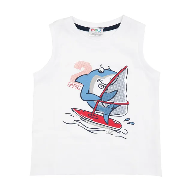 Canottiera Jersey Bimbo Bianca Stampa Shark look casual