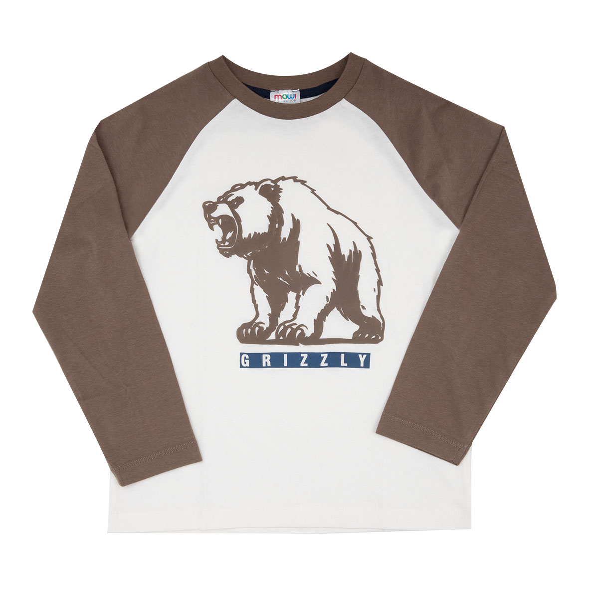 T-shirt Bimbo Manica Lunga Jersey Orso Bianco Marrone