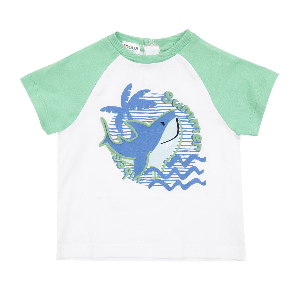 T-shirt raglan bimbo Shark maglietta bianco verde jersey