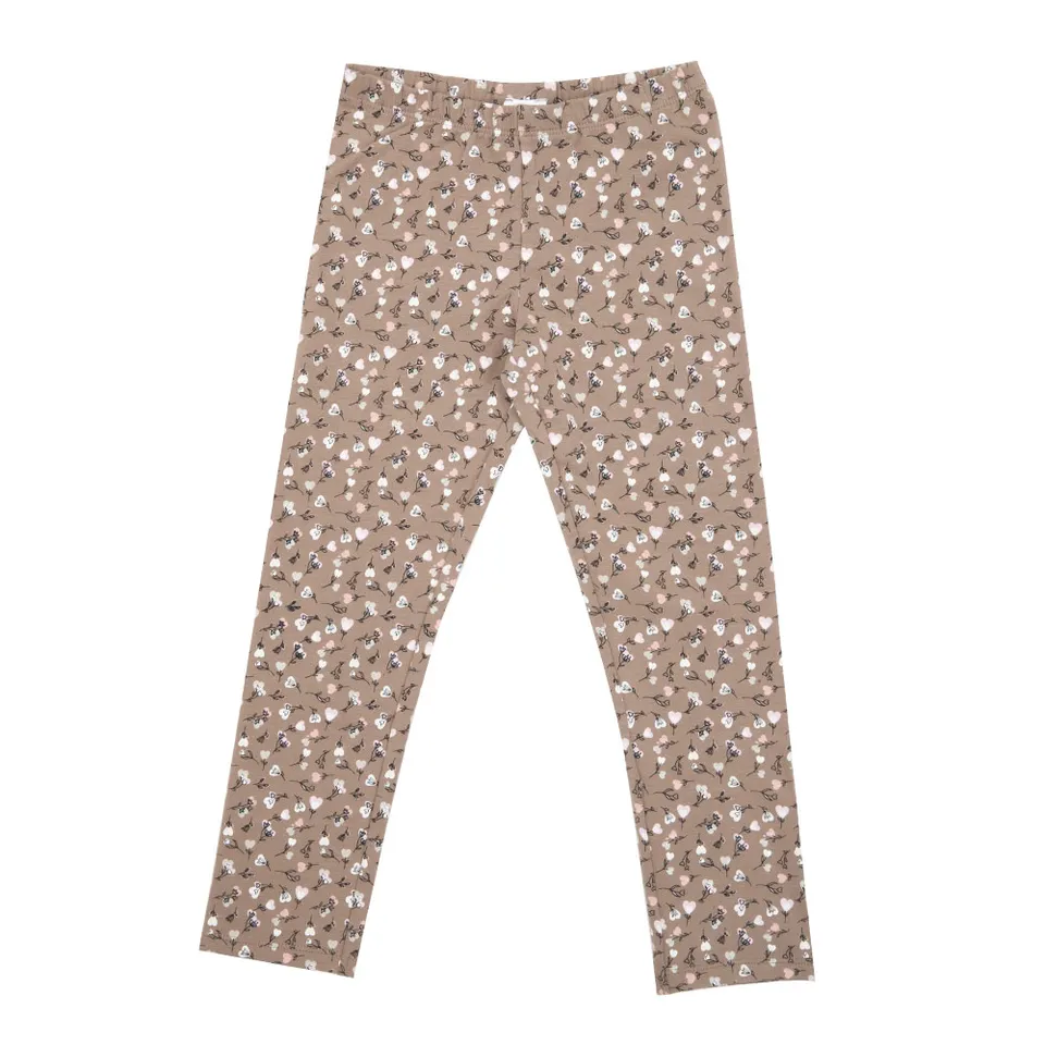 Legging stretch bimba marrone floreale felpato