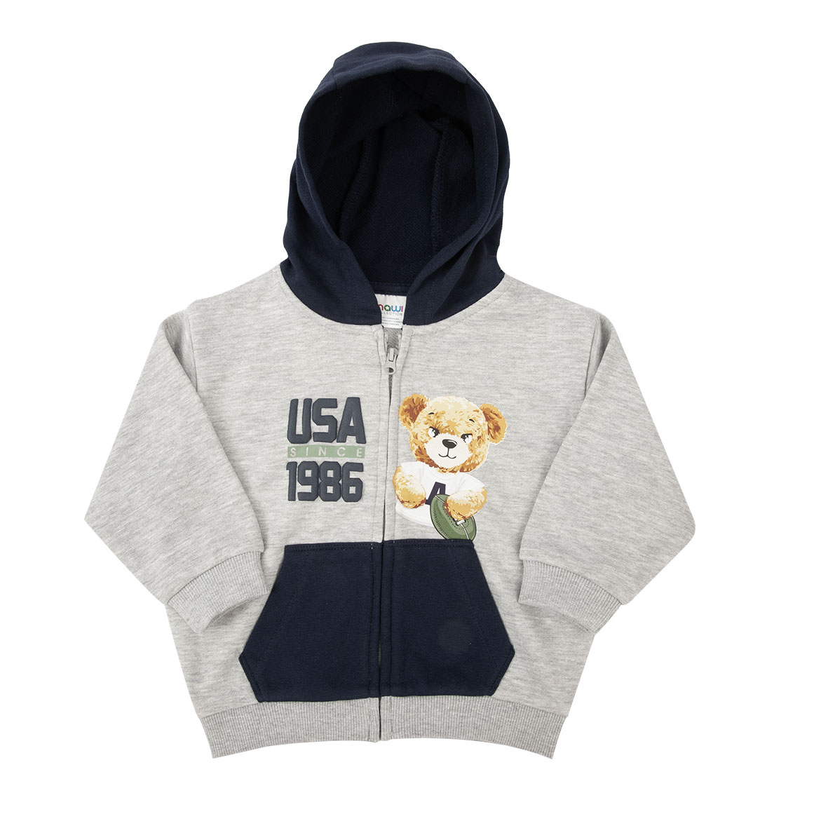 Toys Center Baby felpa zip bimba grigio blu stampata cappuccio