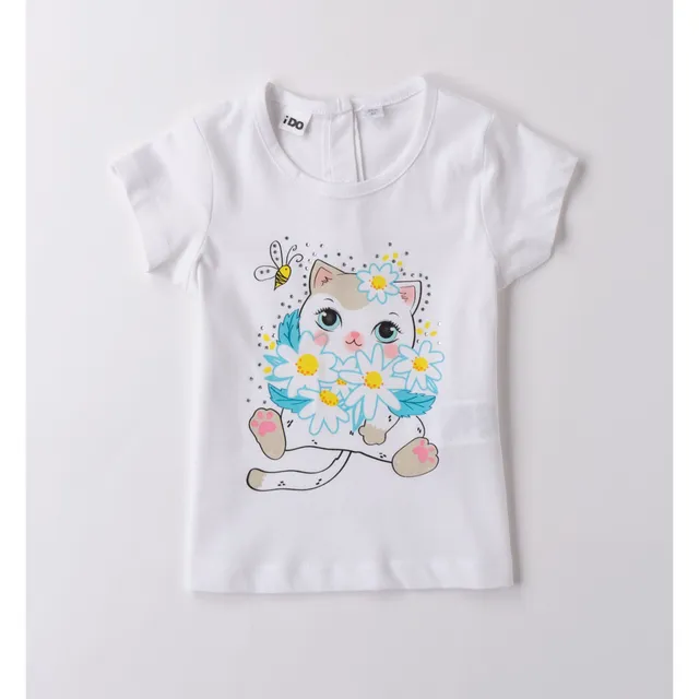 iDO T-Shirt Bianca Gatto 100% Cotone Bimba