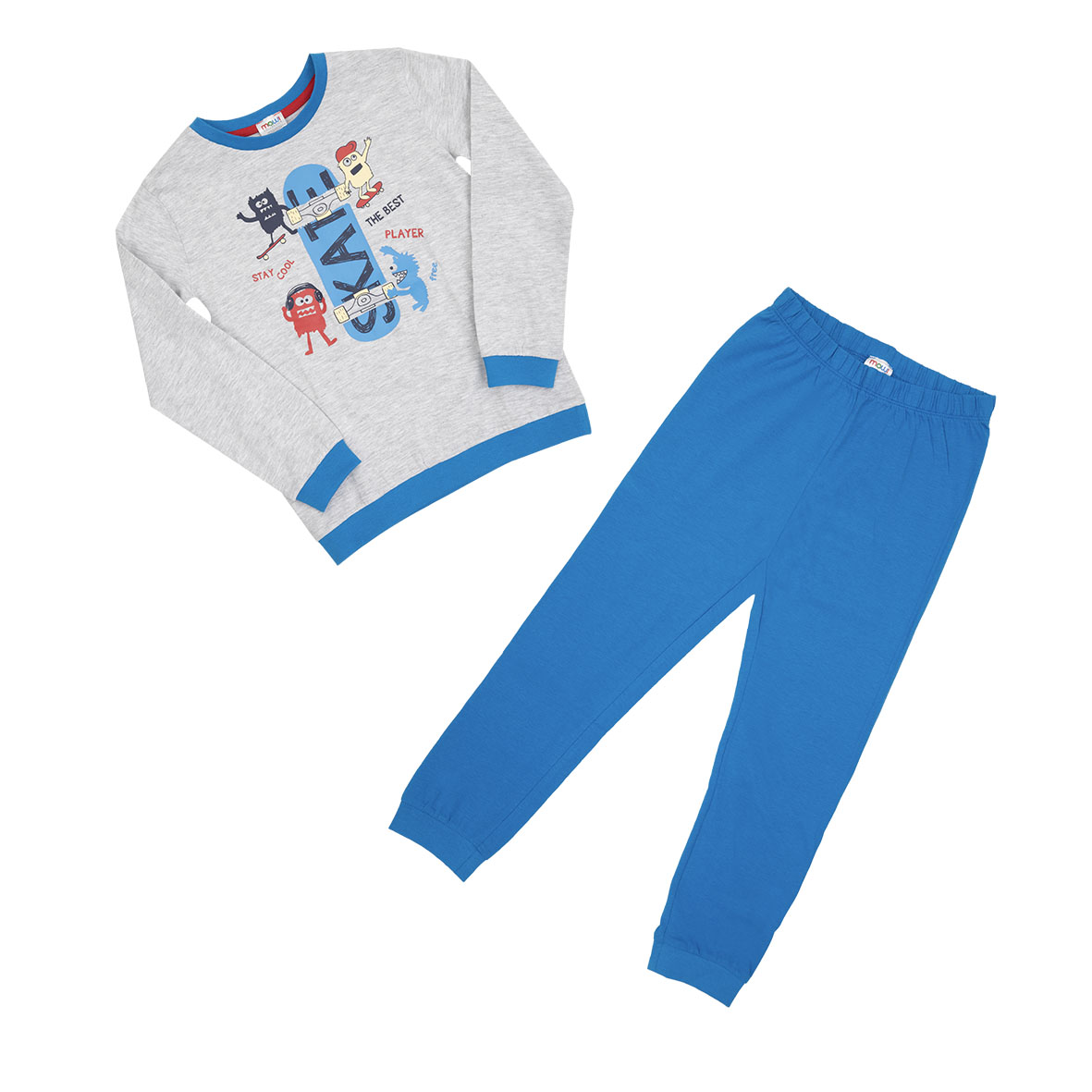 Pigiama bambino skate maglia + pantaloni grigio azzurro