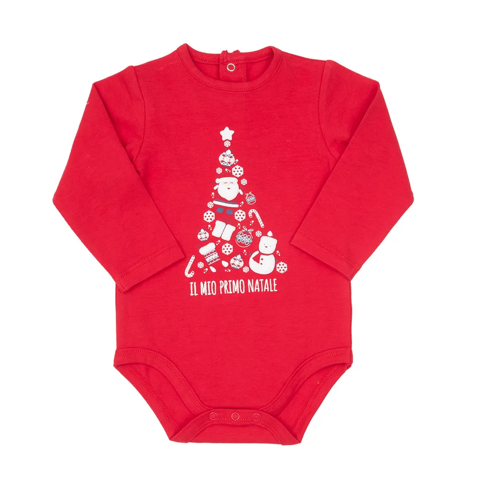 Body unisex manica lunga rosso stampa natalizia