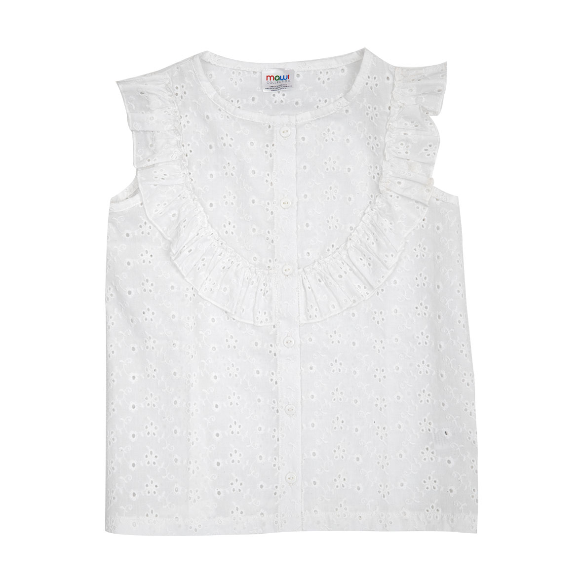 Camicia Sangallo Bambina Bianco Maniche Aleta Cotone
