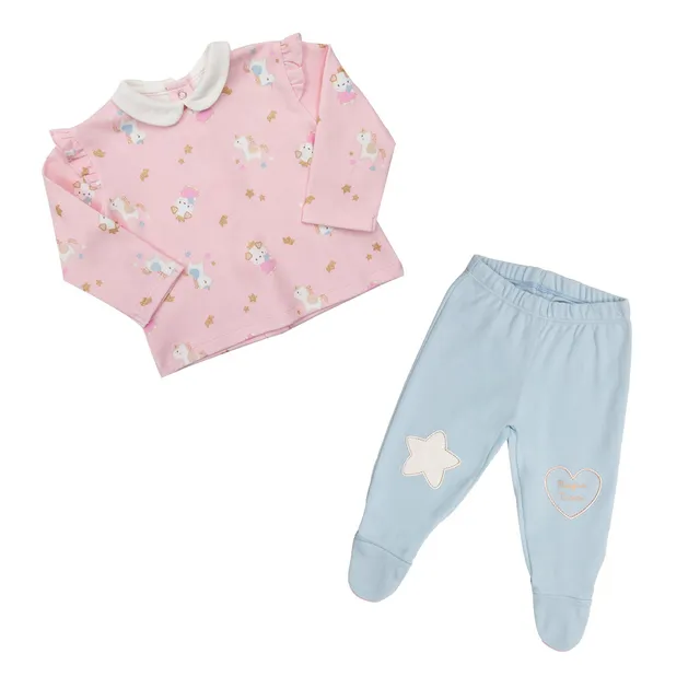 Mawi set 2 pezzi interlock unicorni bimba cotone