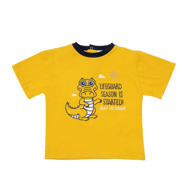 T-shirt bimbo jersey gialla coccodrillo con bottoni dietro