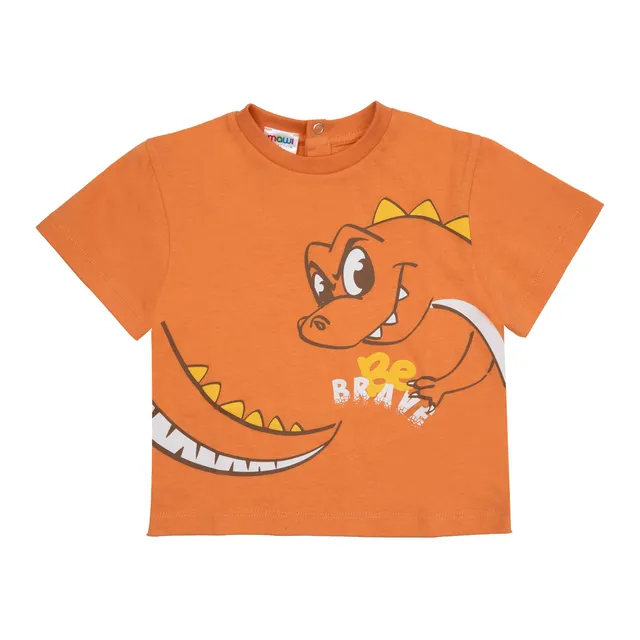 T-shirt Jersey Bimbo Arancione Stampa Dinosauro cotone
