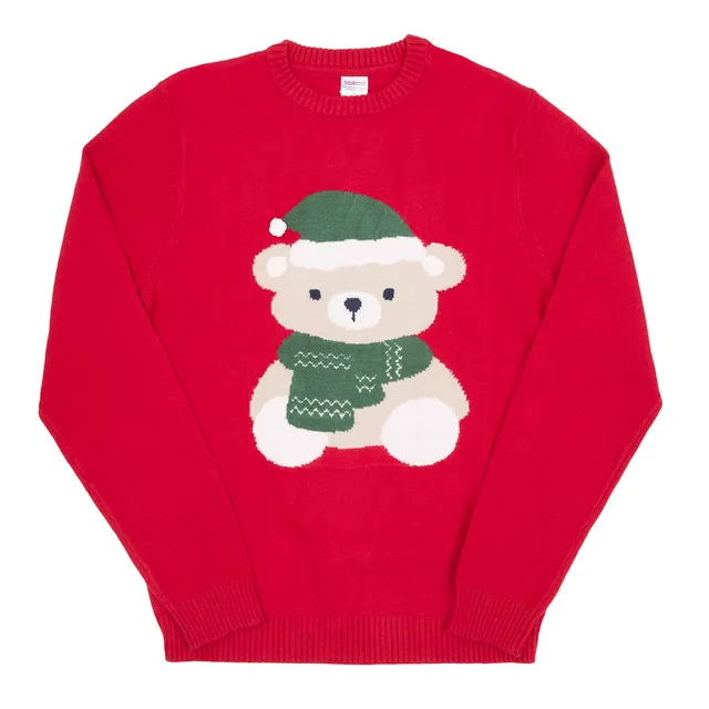 Maglia tricot Christmas Family dad rossa orsetto Natale