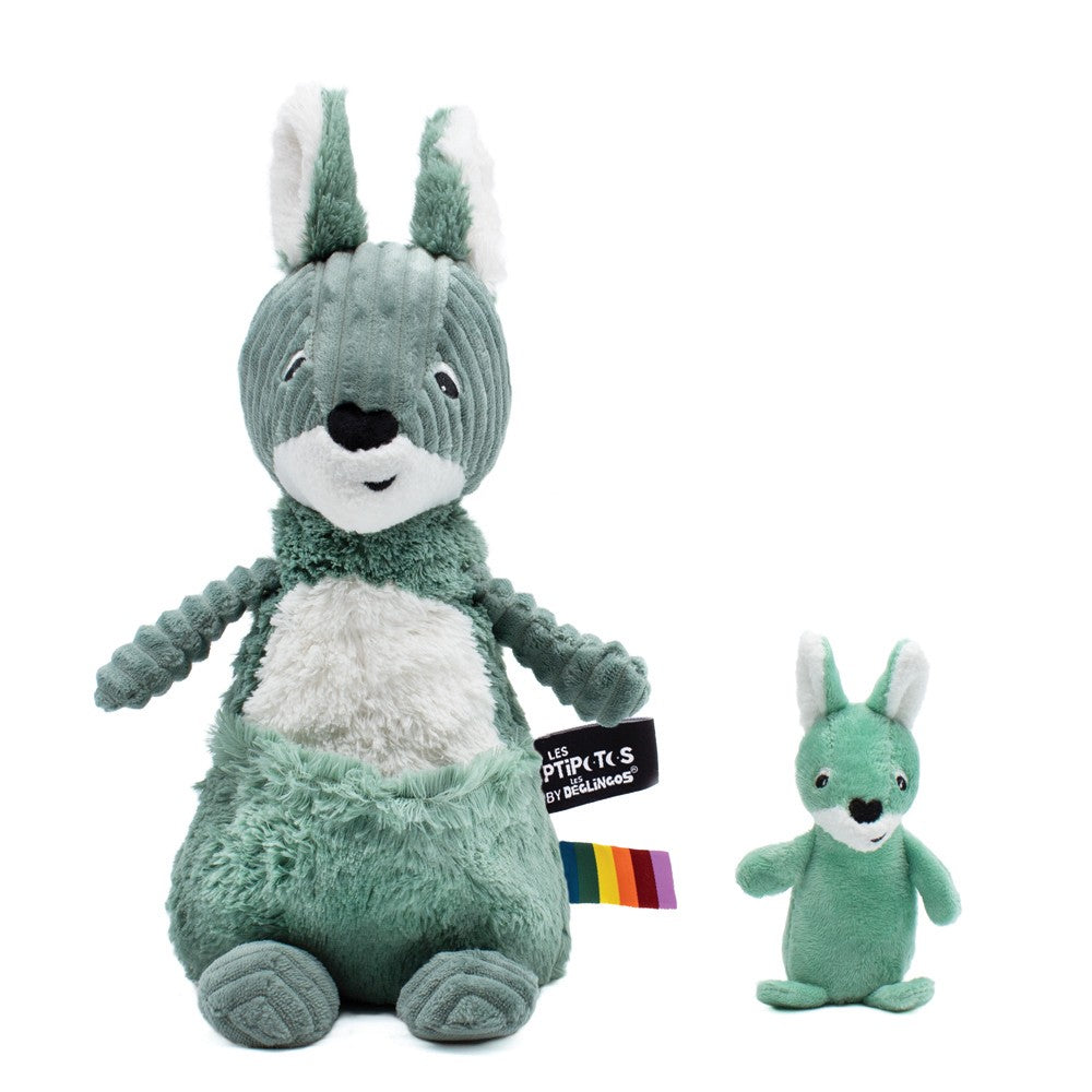 Les Deglingos Allezou peluche canguro verde mamma e bebè