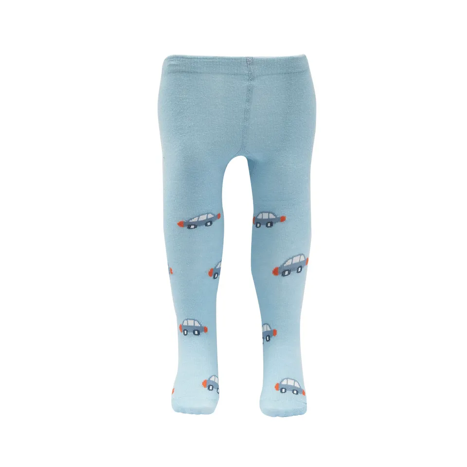 Collant bimbo azzurro stampa automobiline morbido