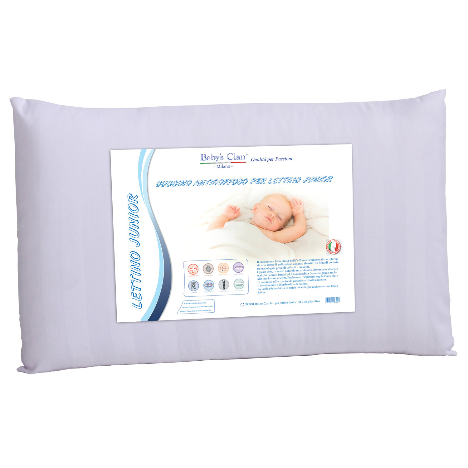 Baby's Clan Junior cuscino lettino antisoffoco in cotone