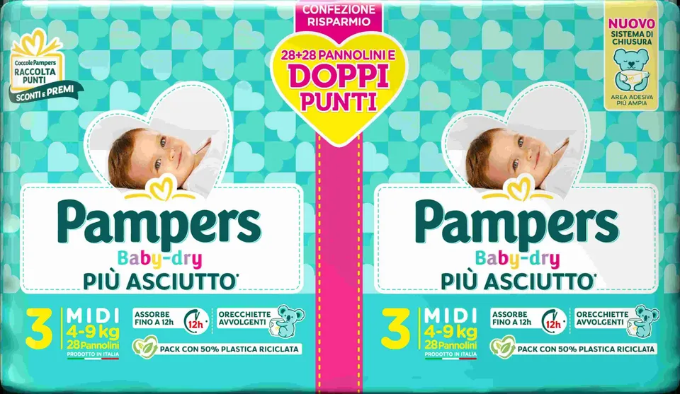 Pampers Baby-Dry Tg 3 Midi Pannolini 56pz Fino a 12h