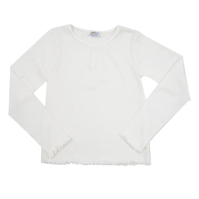 T-shirt bimba bianca costina manica lunga girocollo